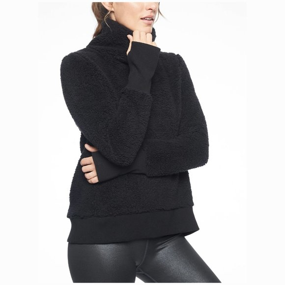 Athleta Tops - Athleta Black Nirvana Sherpa Funnel Neck Sweatshirt No Tag Likely Large